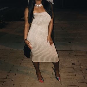Ribbed Midi Strapless Dress